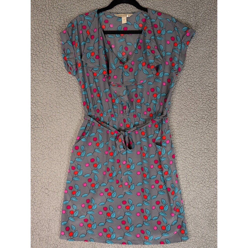 Presley Skye Dress Womens Medium Petite Maize Green Silk Ikat Print Belted Lined